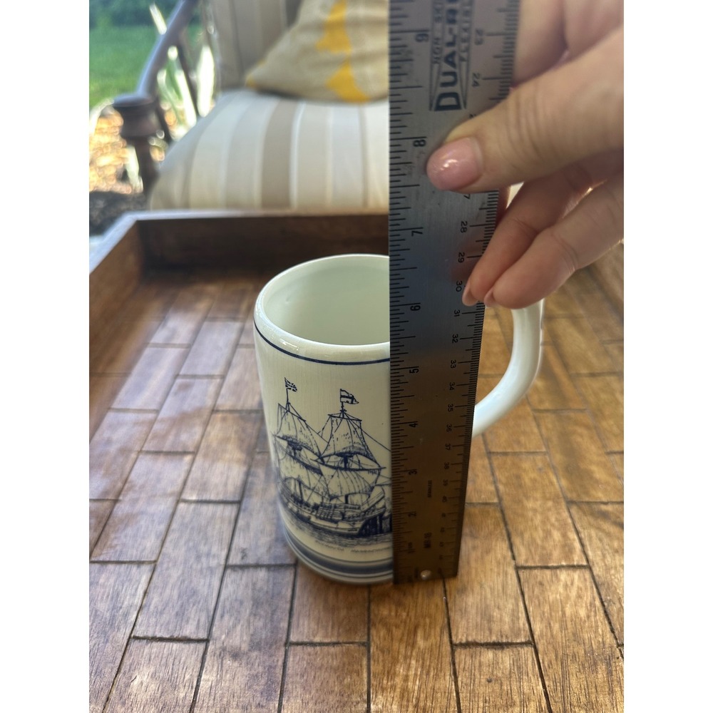 Delfts Holland Hand Painted Blue White Sailing Ship Plymouth MA Ceramic Mug VGUC - Picture 6 of 8